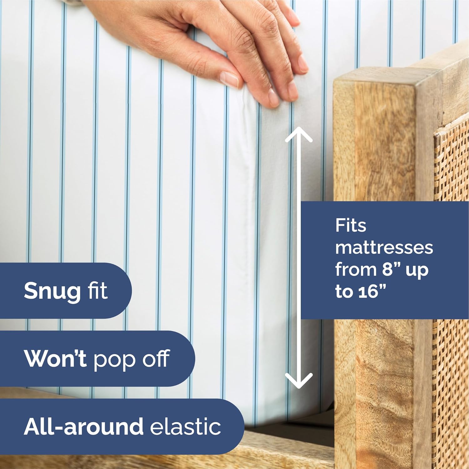 Striped Sheets - Blue & White Striped Sheets - 1 Flat & 1 Fitted & 2 Pillowcases w/ Deep Pockets – Wrinkle & Fade Free- Soft, Breathable and Cooling - Queen Size Bed Set – Luxury Pinstripe Bed Set - Image 4