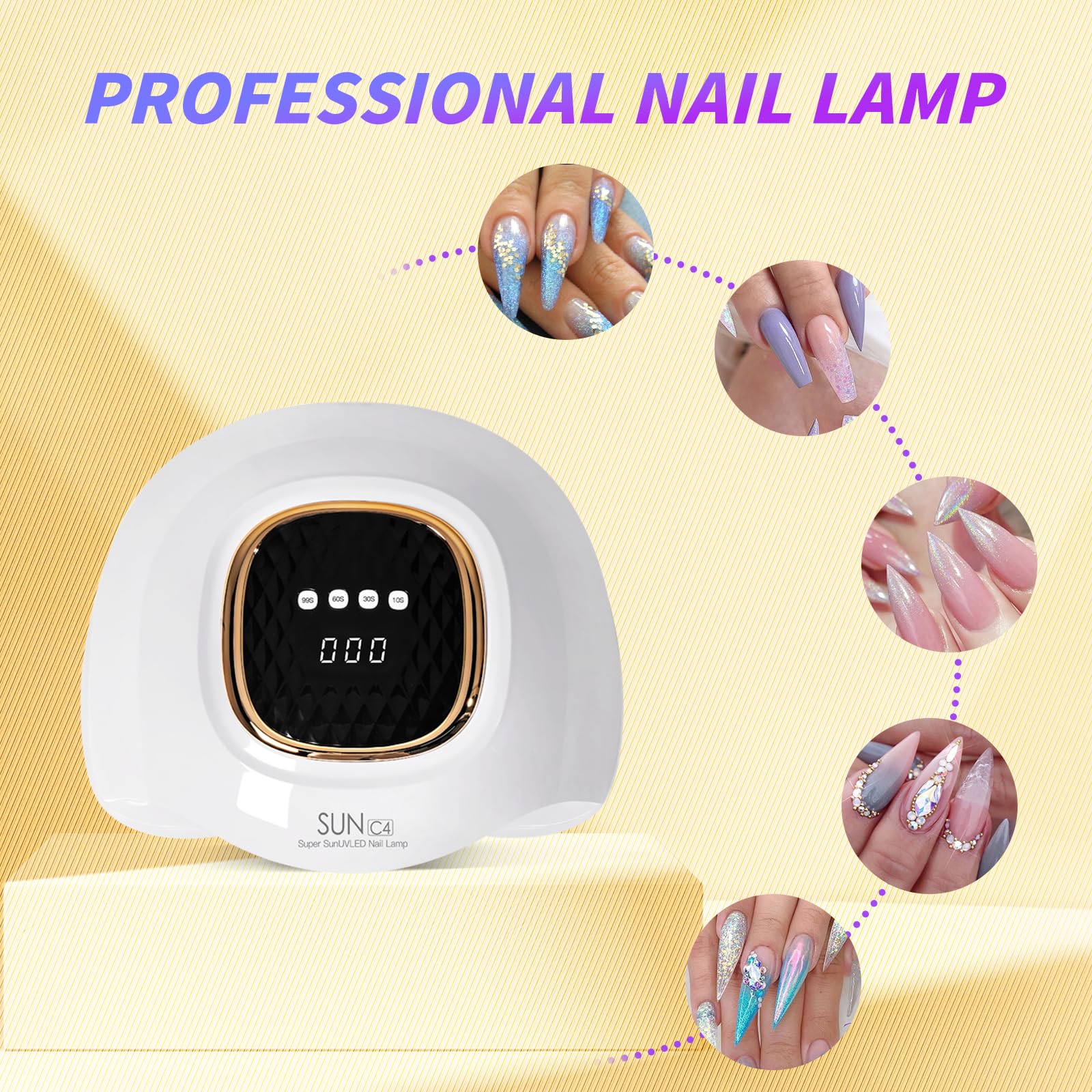 Lampada per unghie UV LED da 248 W, lampada per unghie in gel UV con 63 perle, sensore automatico e 4 impostazioni del timer, perfetta per casa e salone (C4)
