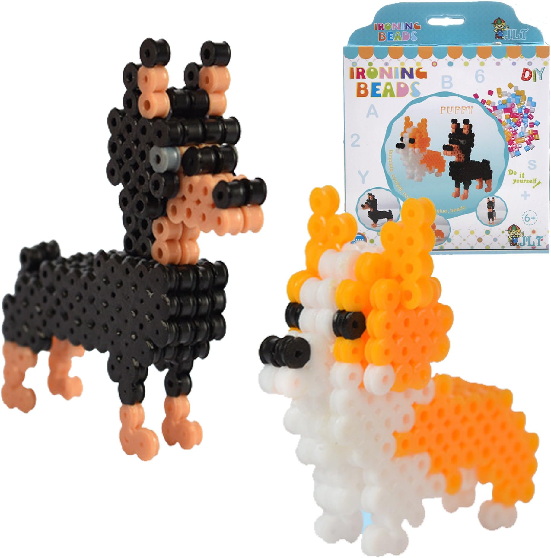 DOER Hand Craft Creative Assemble 3D Fuse Beads Kit – DIY Learning Stereoscopic Puzzle Dog Puppy – Fun Fusion Fuse Beans Set (Dobermann/Corgi)