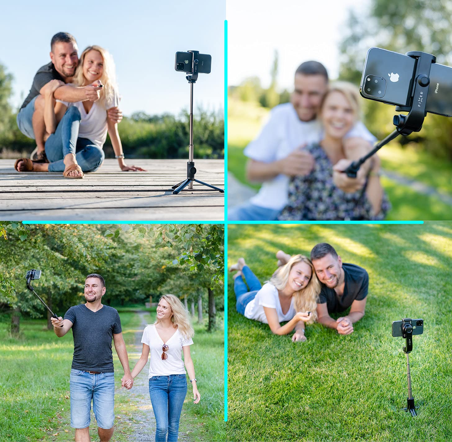 FIXED Snap Lite Selfie Stick – Treppiede per telefono con grilletto wireless – Asta telescopica in lega di alluminio 56 cm con testa girevole a 360 gradi – Ideale per vacanze, viaggi