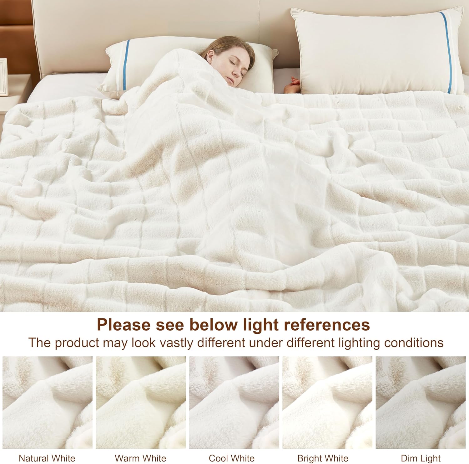 DREAMNINE Premium 1100Gsm Soft Fluffy Faux Rabbit Fur Throw Blanket for Couch 50" x 60", Decorative 3D Plaid Warm Thick Fuzzy Blankets for Winter, Reversible Luxury Shaggy Cozy Furry Blanket, White