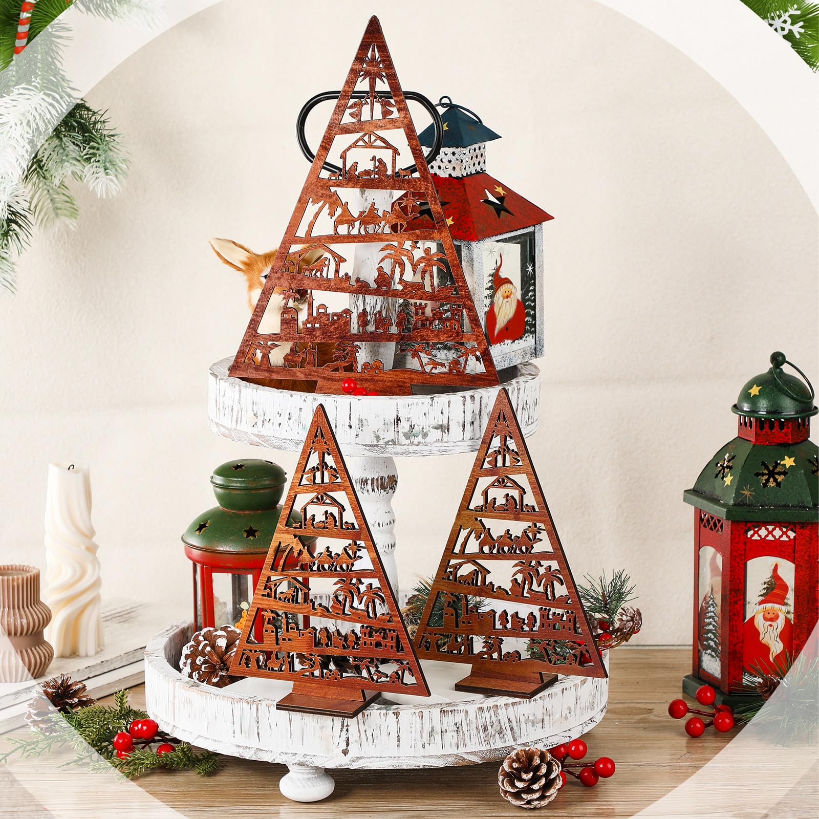 Sapin De Noël Vintage Avec Crèche – Décoration De Noël Ancienne, Plein De Charme