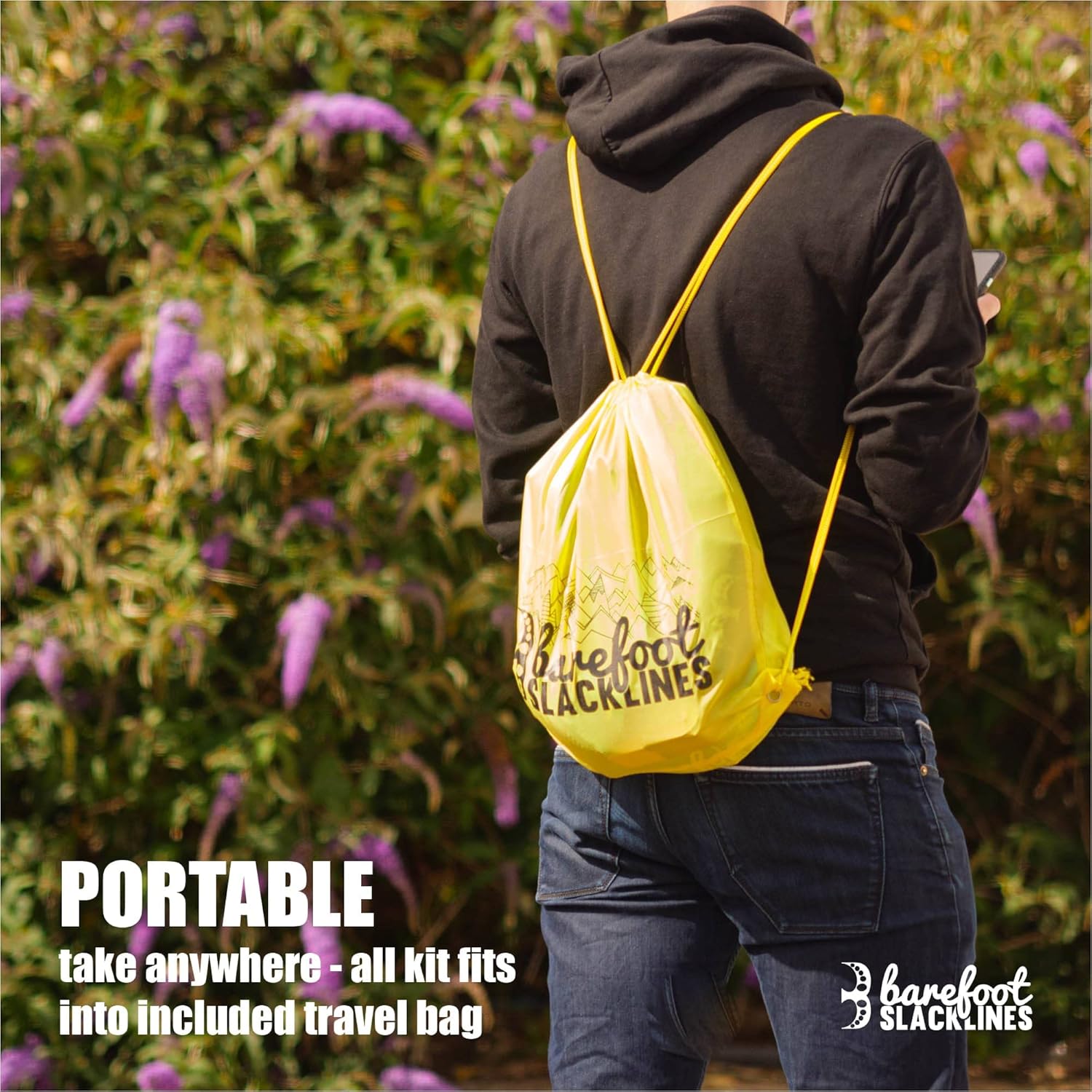 Barefoot Slackline Kit 60ft (18m) Complete Set Including, Ratchet, Training Line, Bark Protectors & Instructions! Designed for Both Kids & Adults - 3 Colors Available (Azure Blue) : Sports & Outdoors