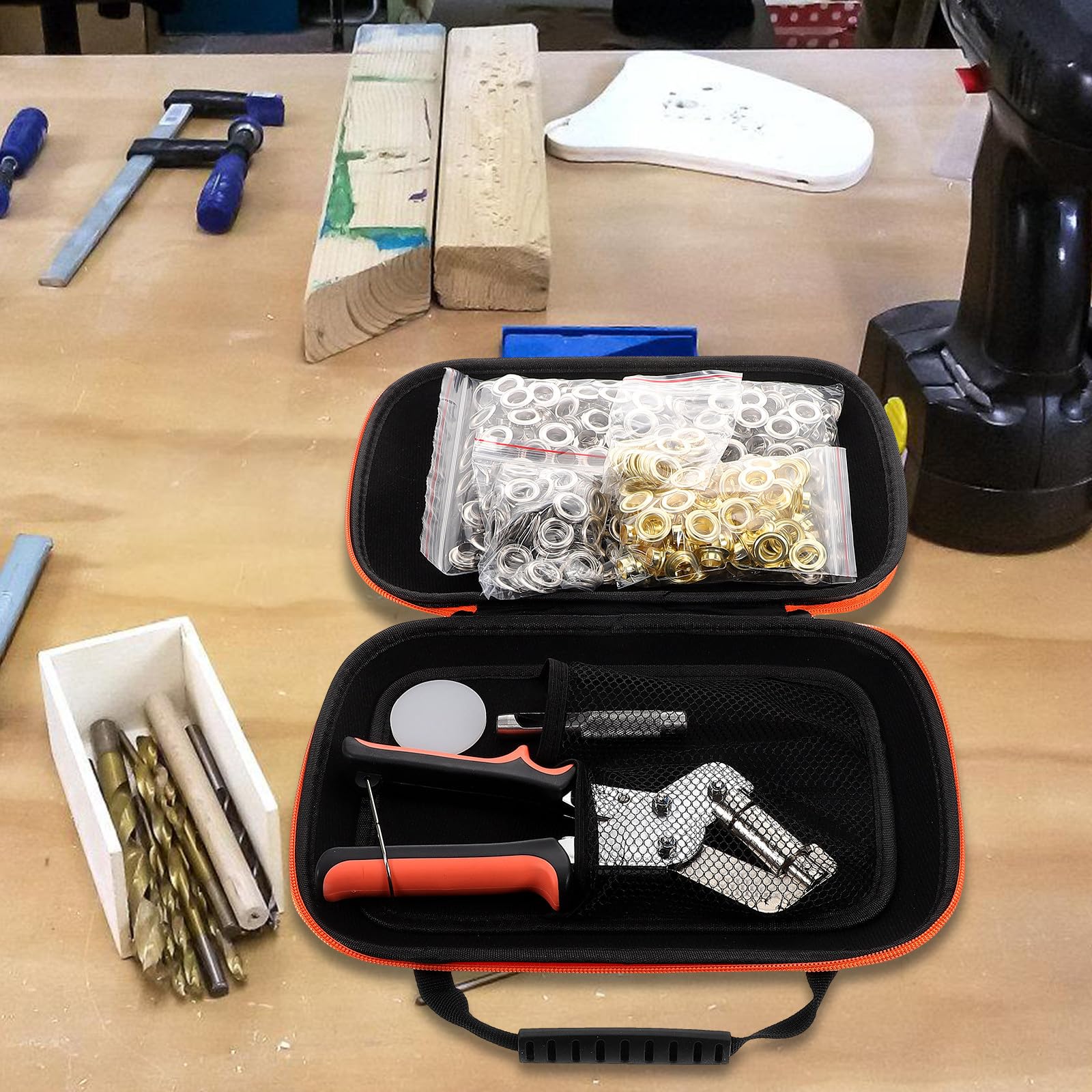 SEWACC Juego de Alicates para Ojales de Hierro Arandelas, Kit Portátil Fácil de Usar para Instalación en Stands de Exhibición y Seguridad Mejorada