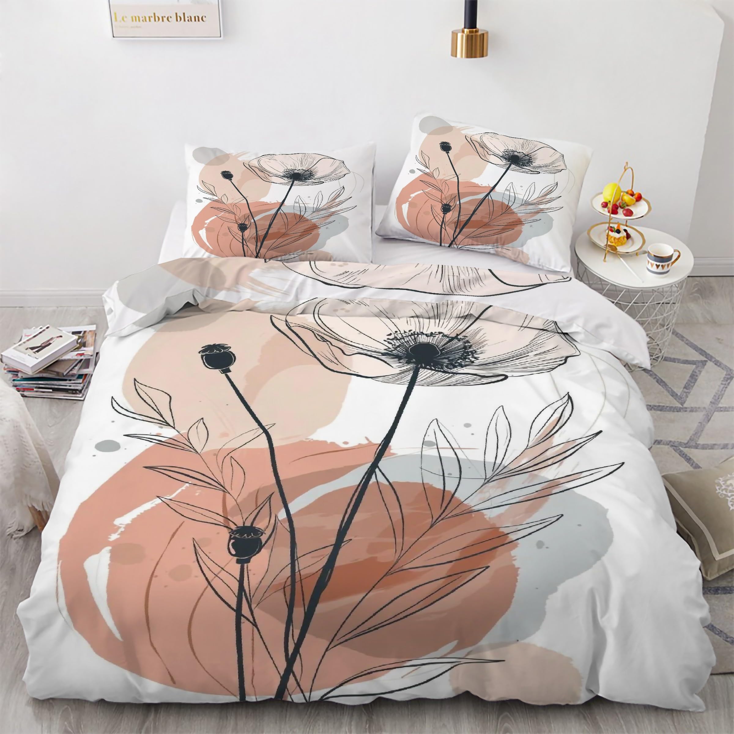 Housse de Couette Fleurs 220x240 cm pour un Lit Double Style Nature Chic