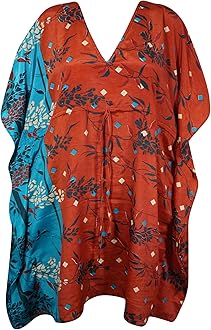 Womens Summer Kaftan, Red Blue Floral Caftan, Beach Coverup, Stylish Short Caftan, Expecting Moms, Resort L-2X