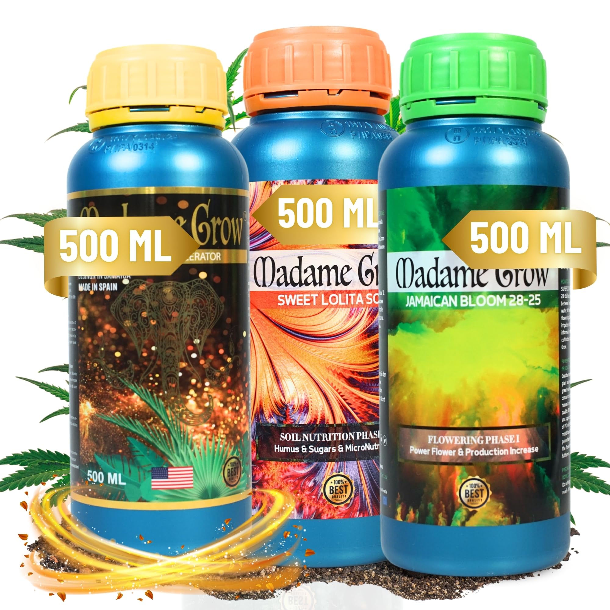 Madame Grow Kit Fertilizzanti Organici 3x500ml - Concimi Biologici Superconcentrati, Ciclo Completo Crescita e Fioritura per Piante, Vegetal Bioplant