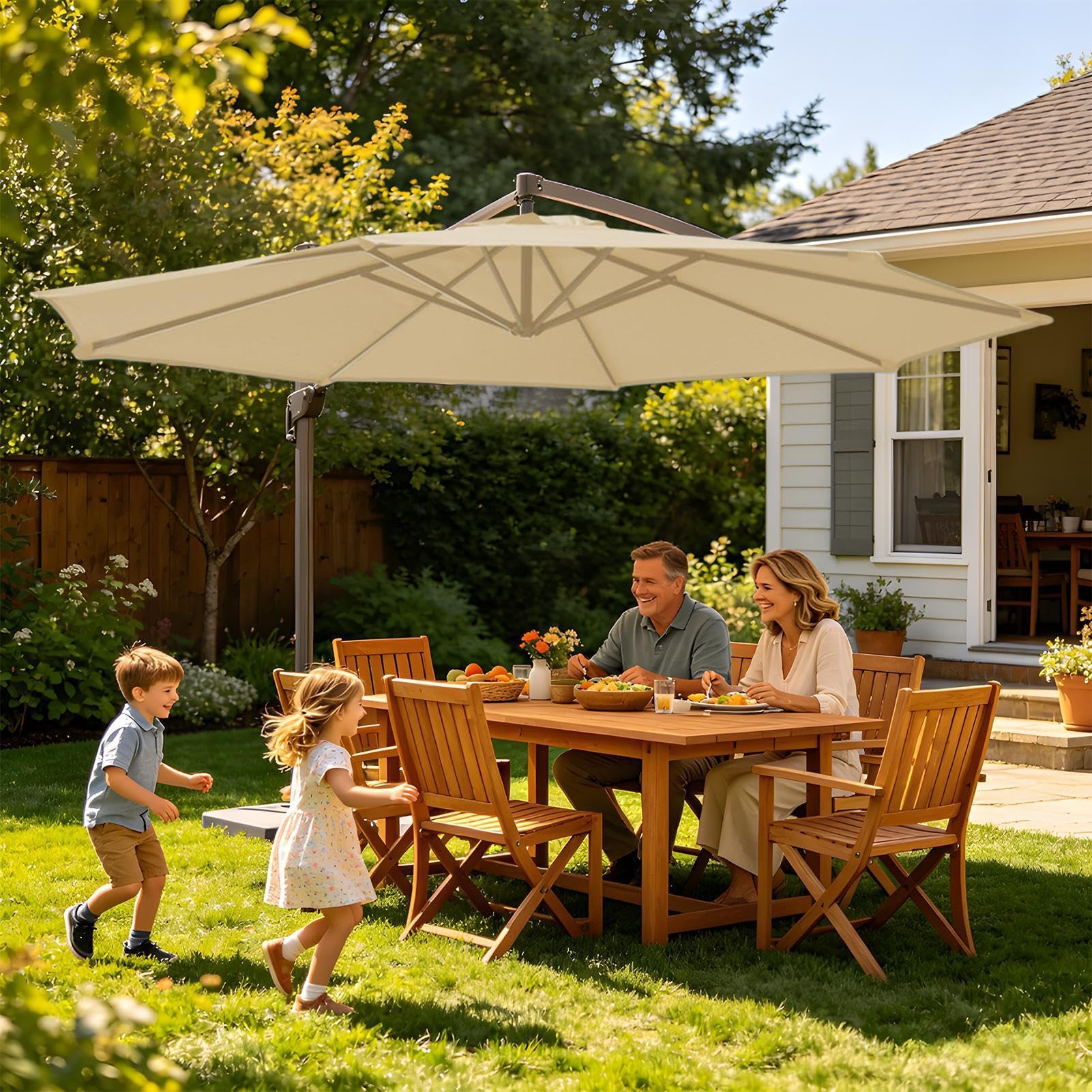 Cantilever parasol – ochrona przed promieniowaniem UV, wodoszczelna, łatwa regulacja nachylenia i mechanizm korbowy – przesunięty parasol outdoorowy, na pokład, basen, do ogrodu, parku, na