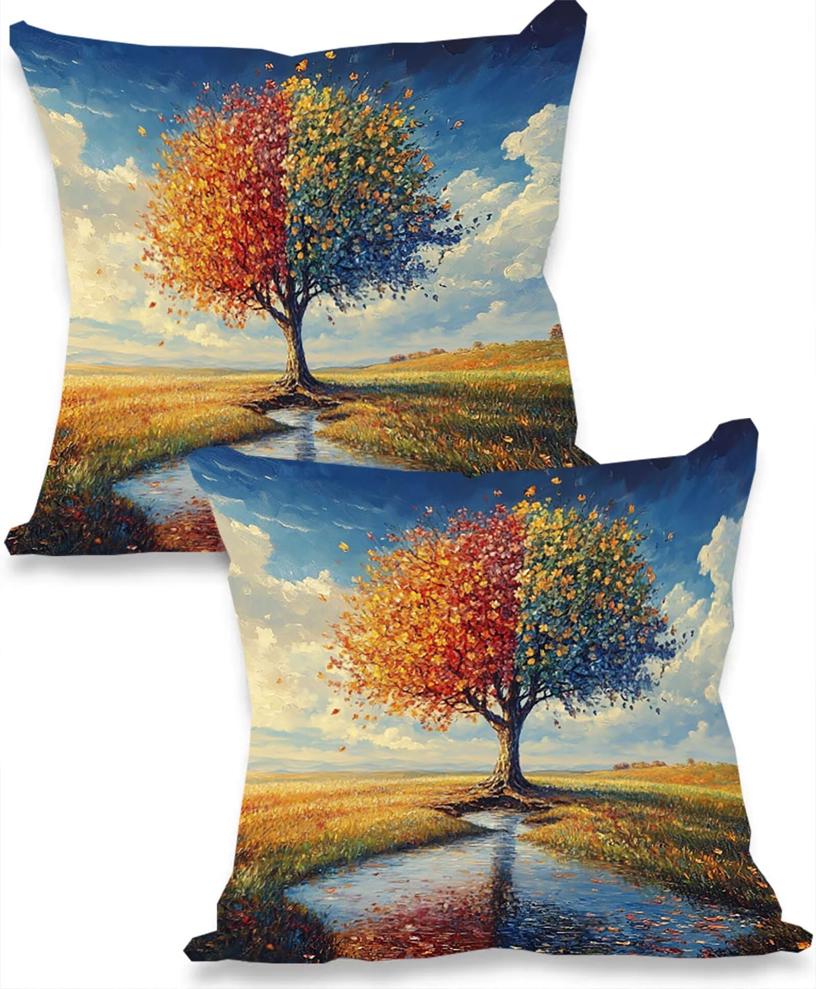 Farbe Samt Kissenbezug 60 x 60 cm 2er Set Kissenhülle Sofakissen Samtkissen Dekorative Dekokissen Quadrat Wurfkissenbezug mit Verstecktem Reißverschluss Sofa Wohnzimmer Der Baum des Lebens 0P-83