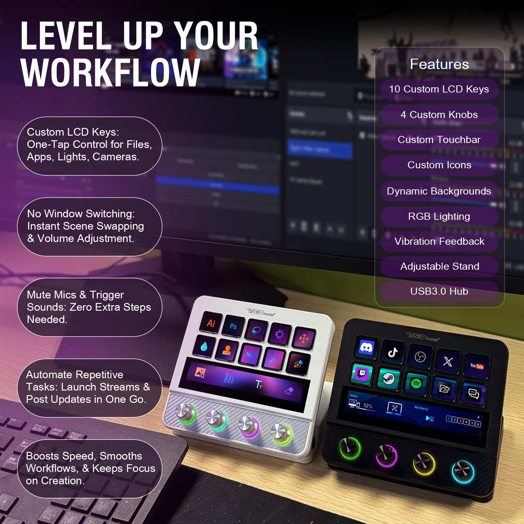 Stream Controller Deck, All-in-One Macro Tastiera per Gaming Streaming, Tasti di scelta rapida personalizzabili Soundboard Pad per PC, Mac