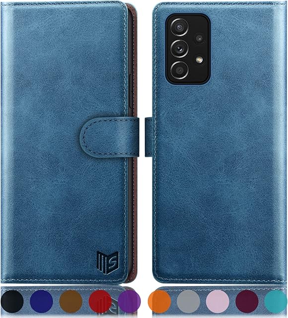 SUANPOT for Samsung Galaxy A53 5G case with [Credit Card Holder][RFID Blocking],PU Leather Flip Book Protective Cover Women Men for Samsung A53 5G Phone case Sky Blue