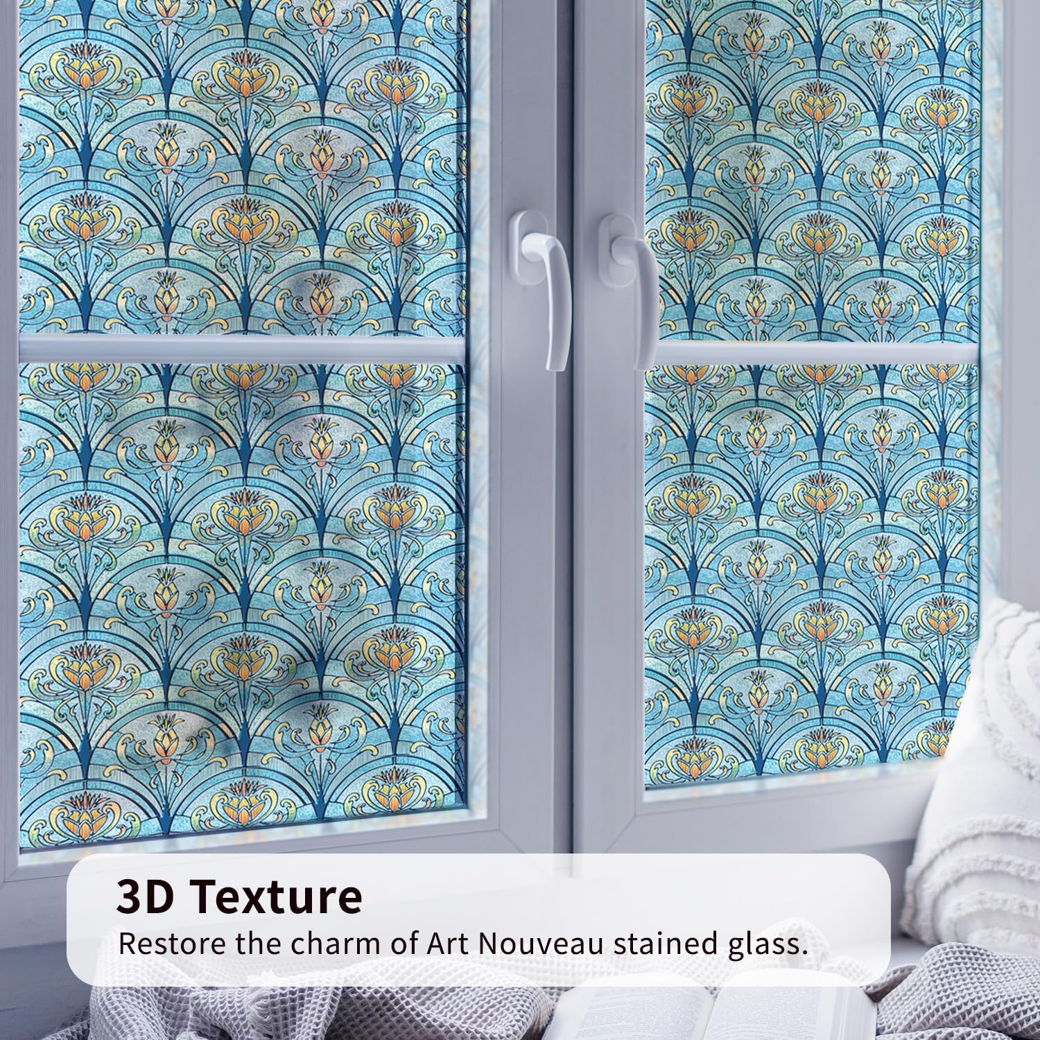 3D Vintage Stained Glass Window Film with Tools, Decorative Window Privacy Film for Room/Door/Home Decor, Twilight Iris, 16.93"X78.74"(43X200CM) image 4