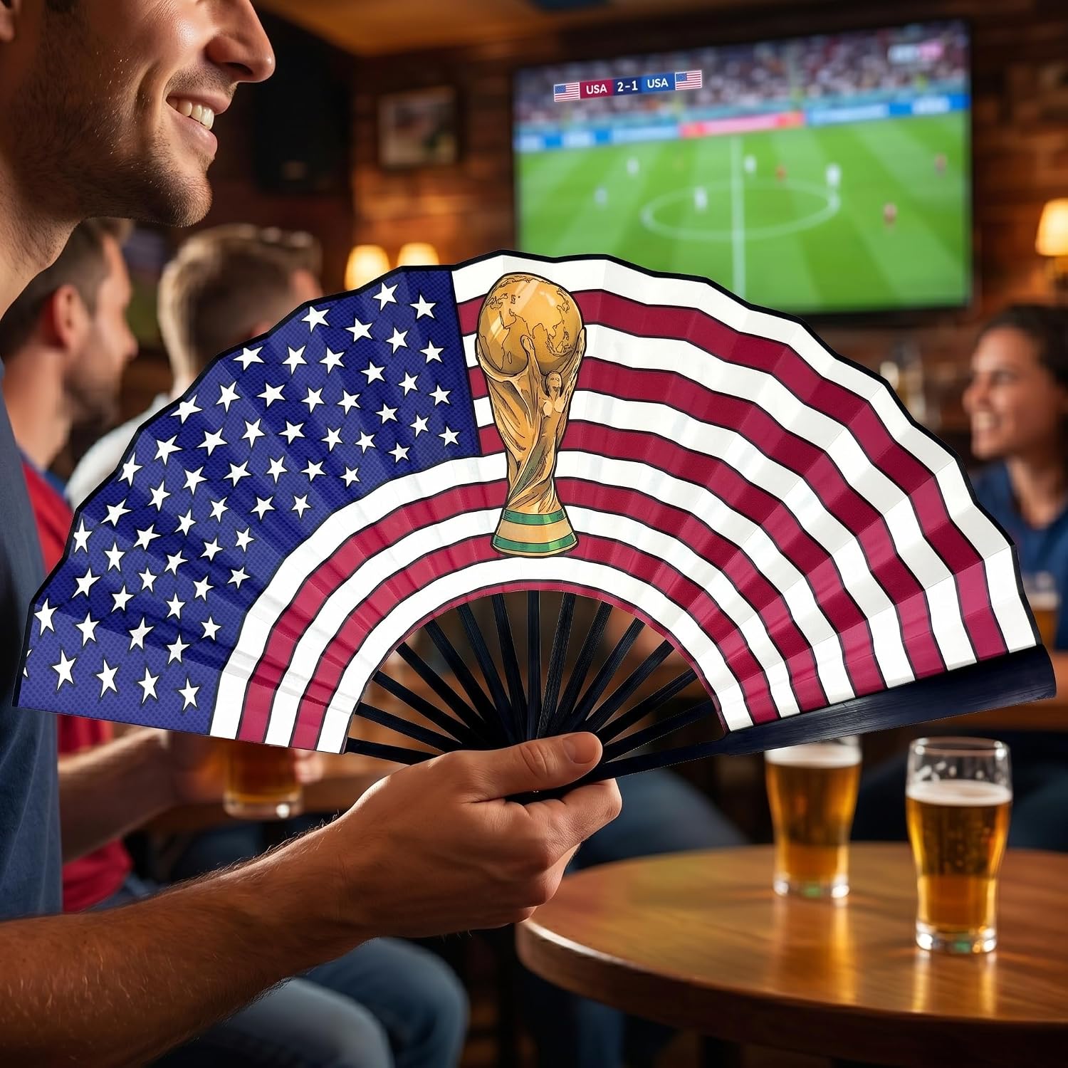 Paper Hand Fans for World Soccer Cup 2026, 13 Inch USA Flag & Trophy Foldable Handheld Fans,Portable Decorative Fan for Sports Events,World Soccer Cup Parties,Home Decor,Cooling,Fan Gift,Photo Props