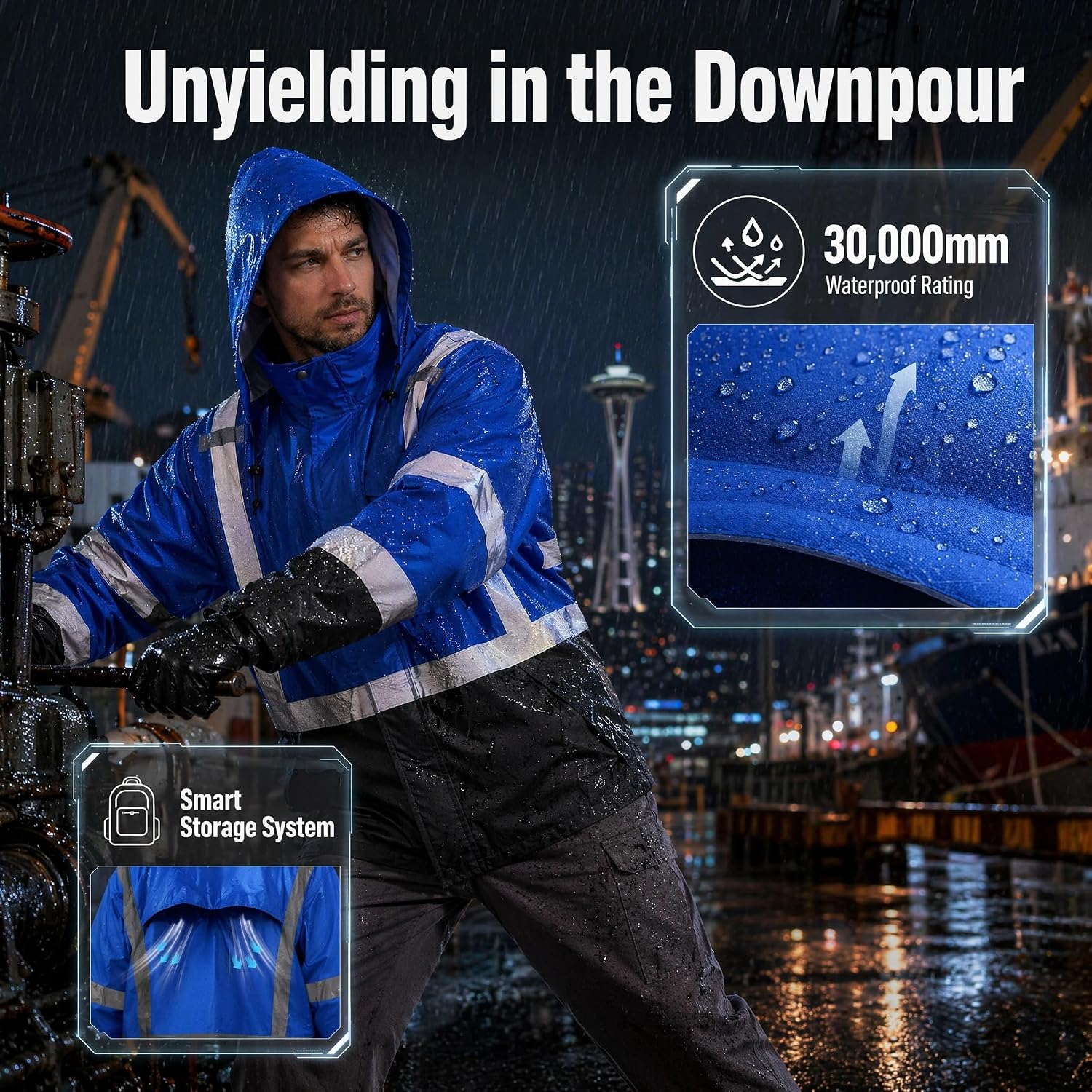 SRsafety High Visibility Rain Gear, Class 3 High Visibility Work Rain Gear for Men, Construction Rain Suits