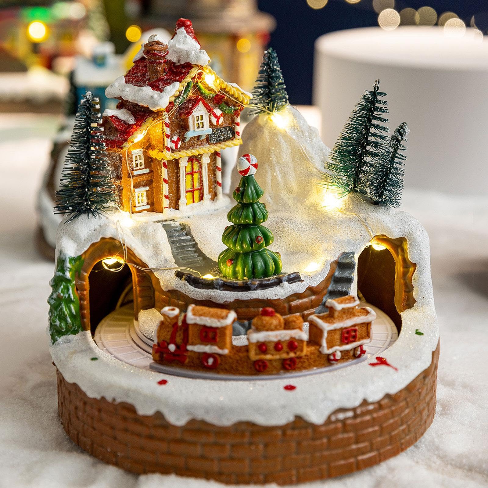 Perfeclan Weihnachts-Spieluhr, Spieluhr mit drehendem Zug, kreative Tischdekoration mit Weihnachts-Spieluhr, ideal für Kinderzimmer, Geburtstag, Advent