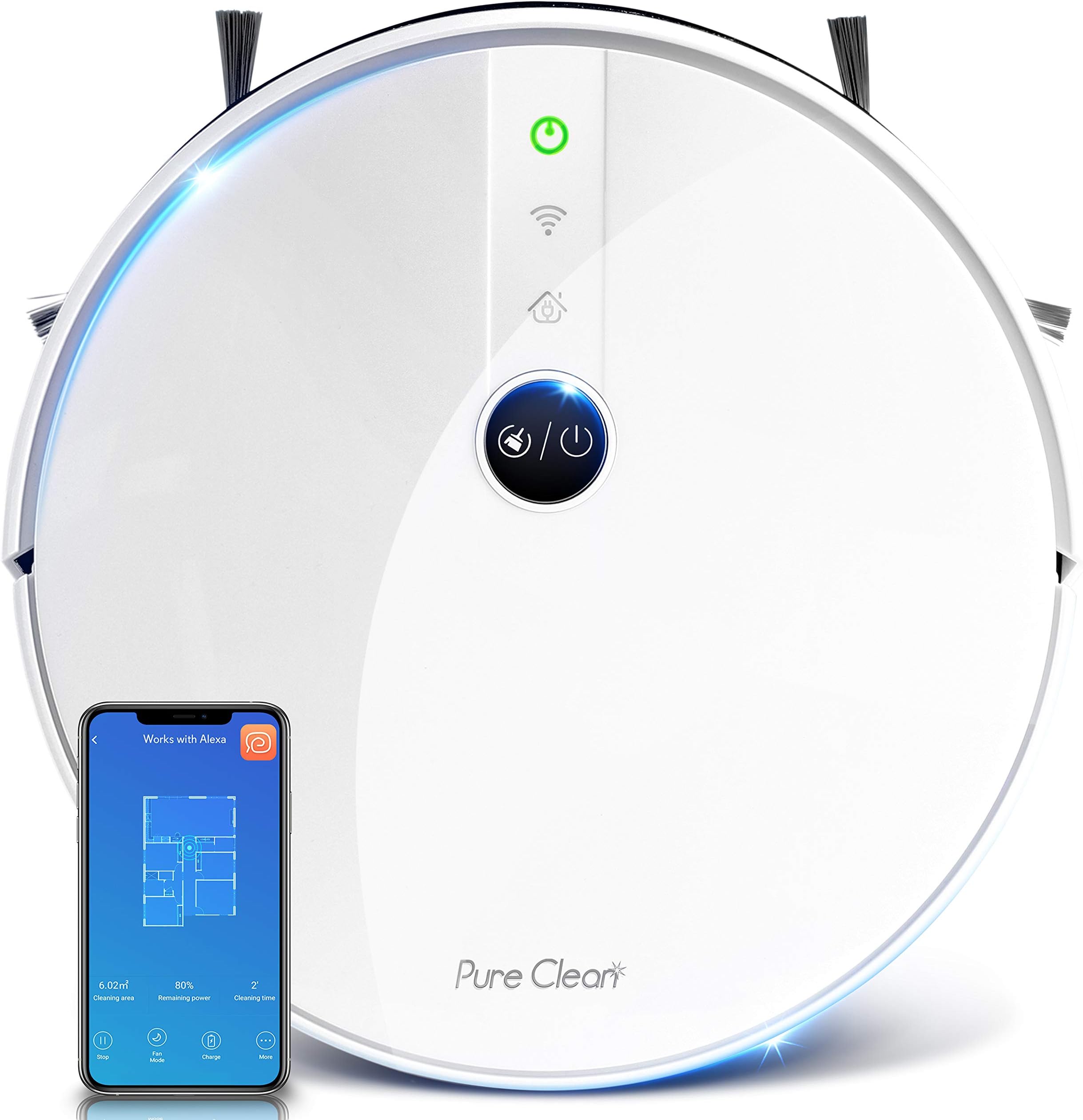 SereneLife Pure Clean Robotic Vacuum Cleaner - 1100Pa Suction - Wifi Mobile App and Gyroscope Mapping - Ultra Thin 2.9” Height Cleans Carpets and Hardwood Floor - PUCRC455