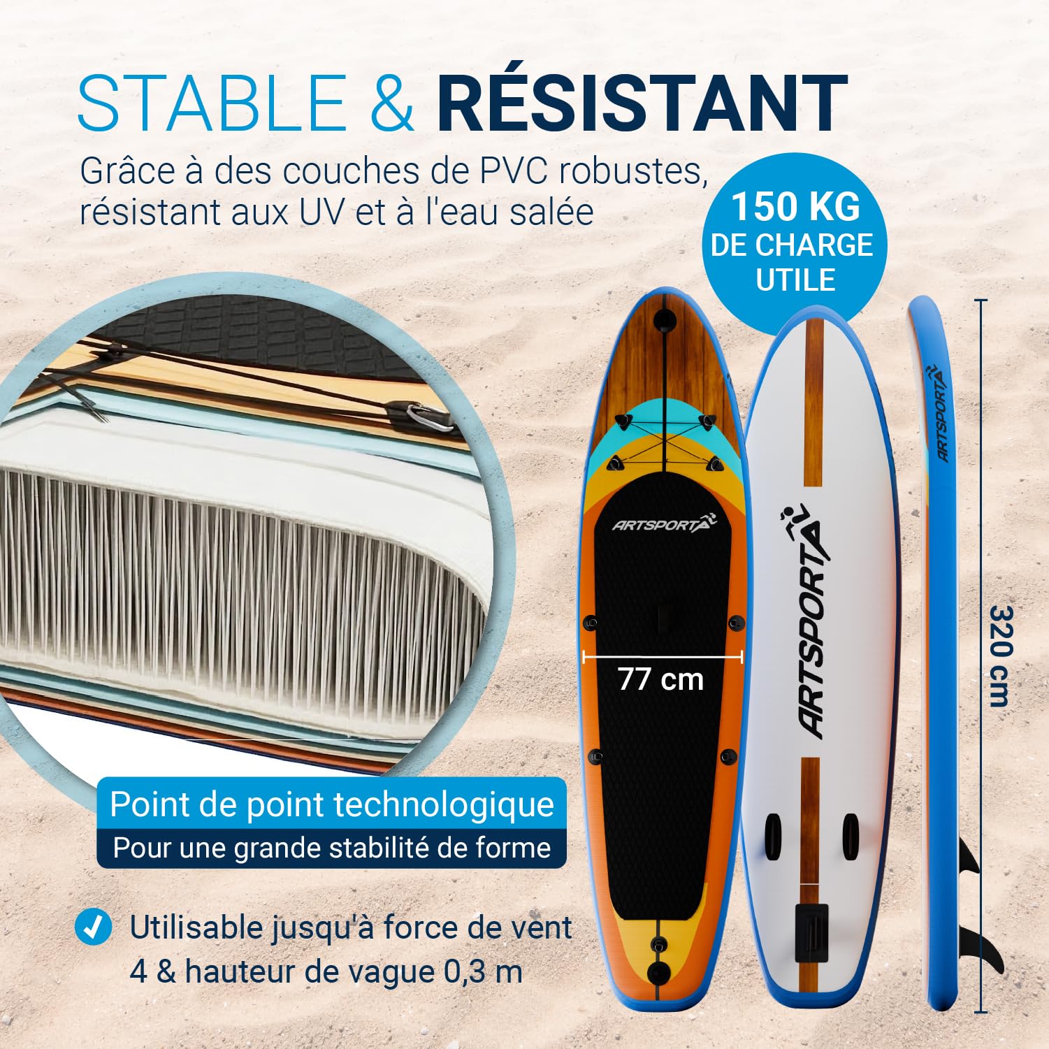 ArtSport Planche Paddle Gonflable 320 cm avec Siège Kayak, Support Caméra Action, Capacité 150 kg