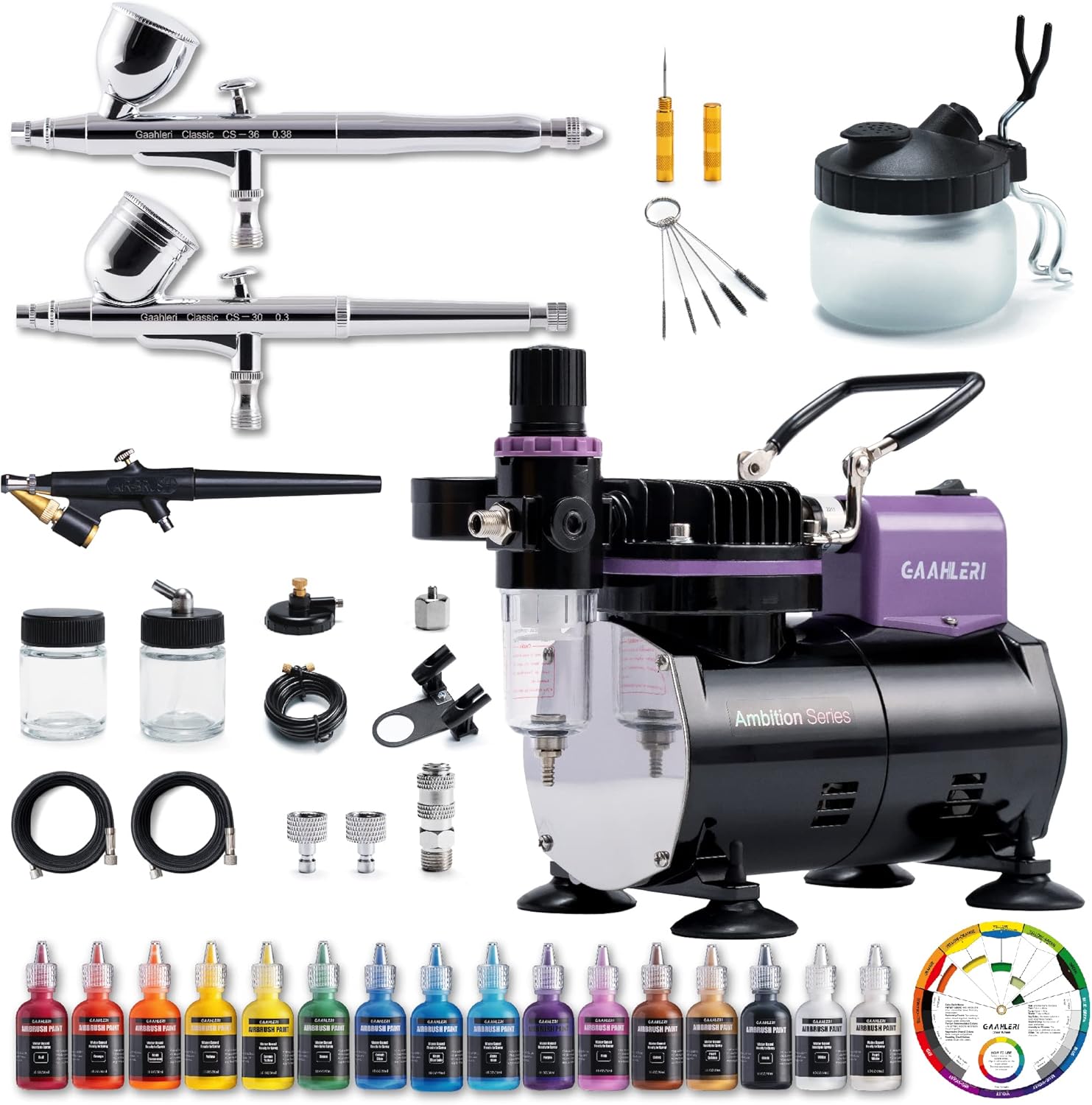 Gaahleri Airbrush Kit with Air Compressor & 3 Airbrushes Gun Precision