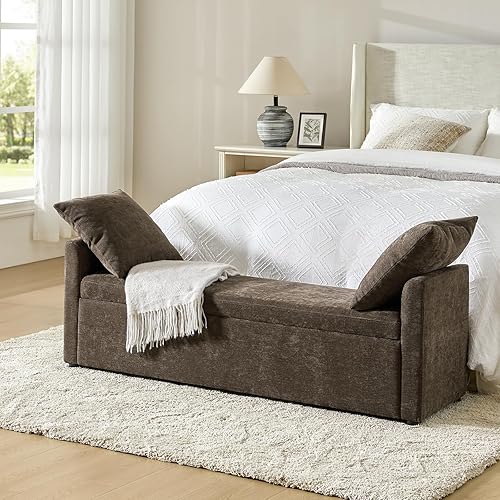 Miniatura 9 de HULALA HOME Banco de almacenamiento moderno con almohadas, banco otomano extra largo de 59.4 pulgadas para el extremo de la cama, cómodo reposapiés