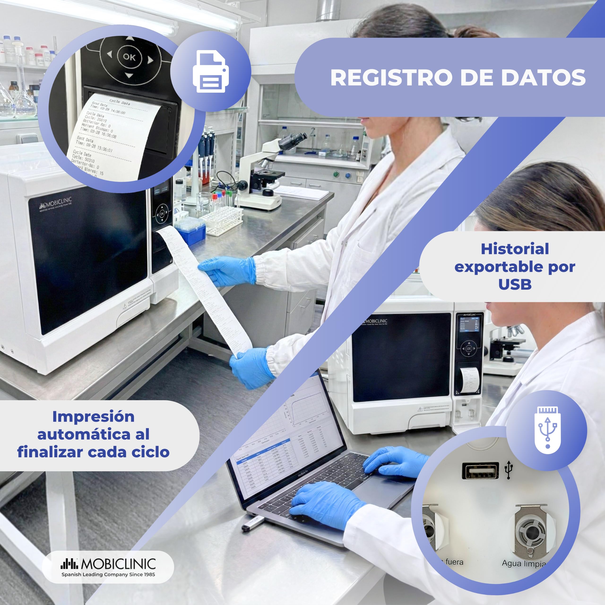 Mobiclinic®, Autoclave Profesional, Esterilizador Autoclave de Vapor 12L, Desinfecta 99% con Cobertura 360º, Pantalla LCD, Programas Personalizable, Impresora, USB, Clínicas y Laboratorios, MobiClave