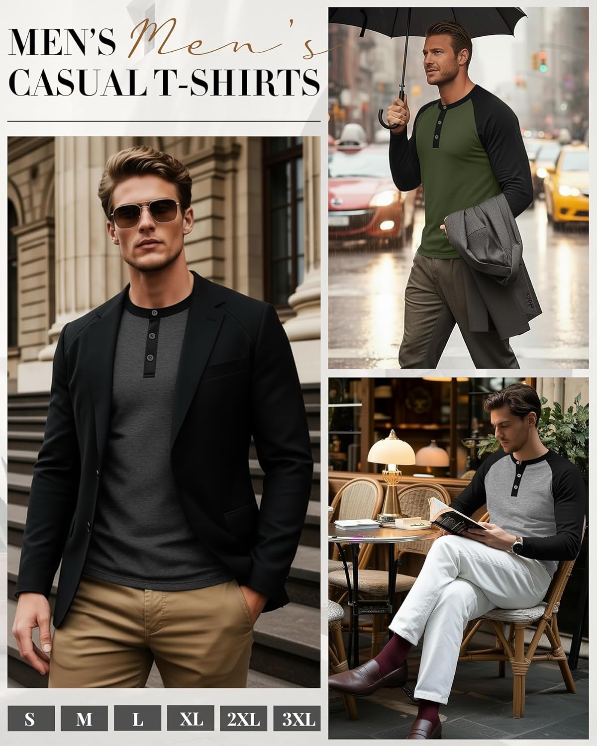 3 Pack Men's Long Sleeve Baseball Raglan T-Shirts S-3XL, Henley Tops Sport Athletic Jersey Buttons Tee Shirts - Image 6