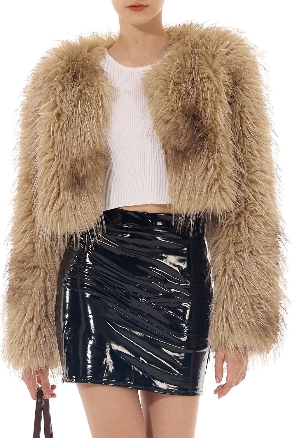 Women's Cropped Faux Fur Jacket Long Sleeve Open Front Cardigan Casual Fluffy Shaggy Short Coat Winter Outwear - Image 3