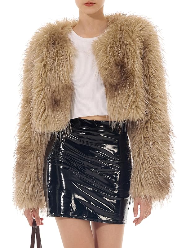 LUSI MADAM Women's Cropped Faux Fur Jacket Long Sleeve Open Front Cardigan Casual Fluffy Shaggy Short Coat Winter Outwear by LUSI MADAM - Image 3