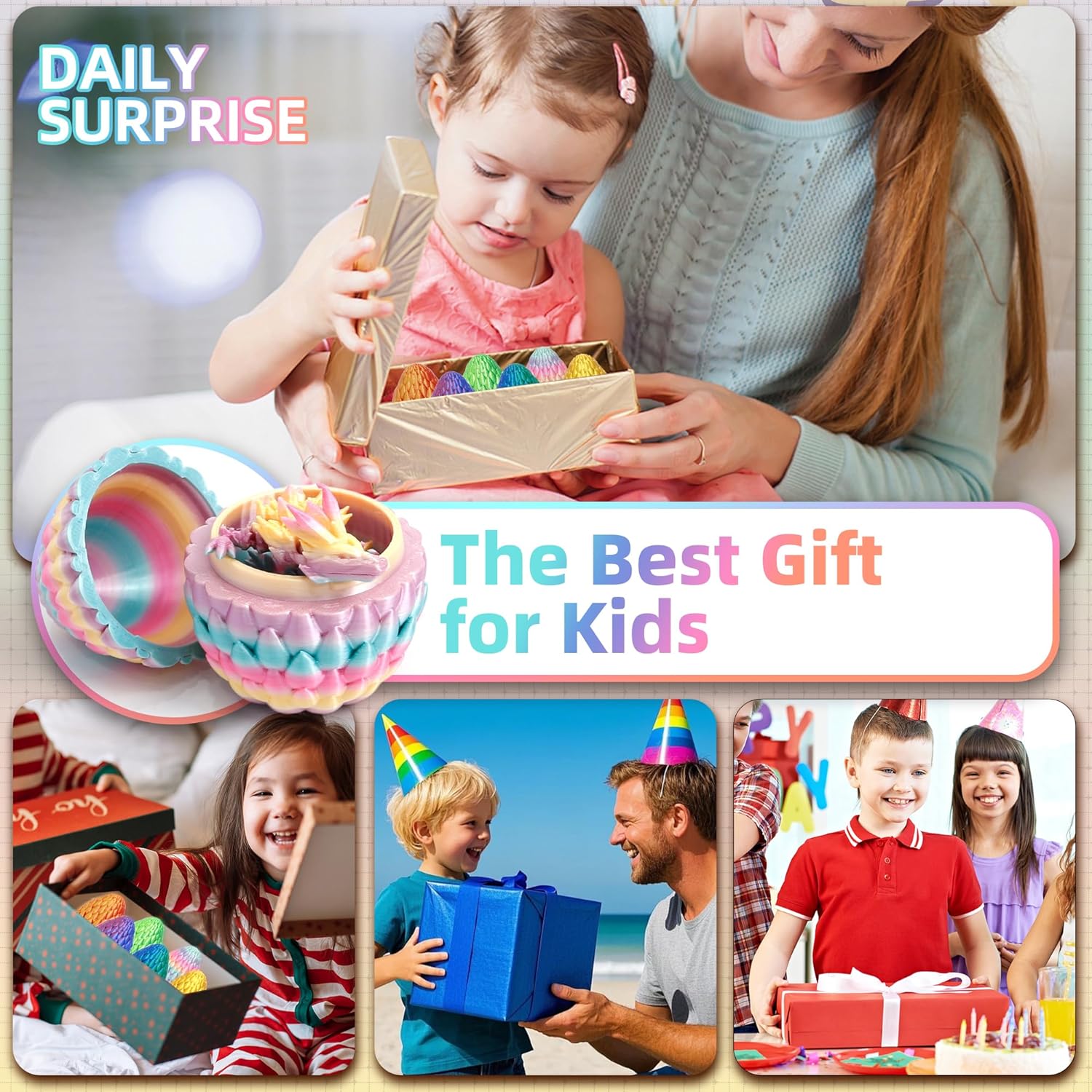 6個パック 3Dプリントドラゴンの卵 - ミニ3Dドラゴンの卵 内側にドラゴン、関節式クリスタルドラゴン、かわいいフィジェットトイ、