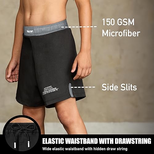 Miniatura 2 de Elite Sports Kids MMA BJJ No GI UFC Grappling Jiu Jitsu Shorts, Black Jack Youth Boys MMA Training Grappling Training Shorts
