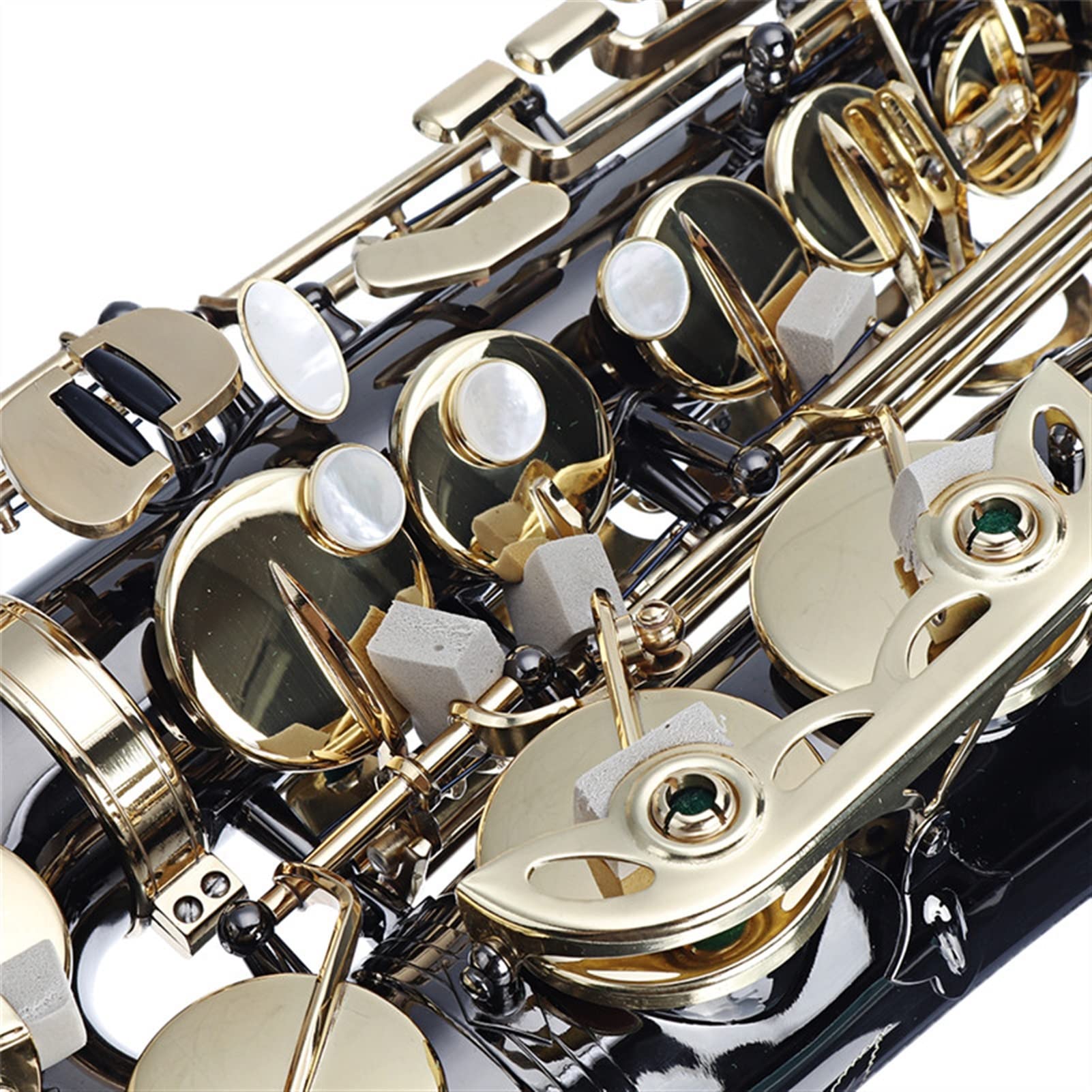 Confezione Completa Chiave in Oro Placcato Nichel Nero Alto E Sassofono Contralto in Ottone Piatto Chiusura a Conchiglia Bianca per Principianti Sax Ottone