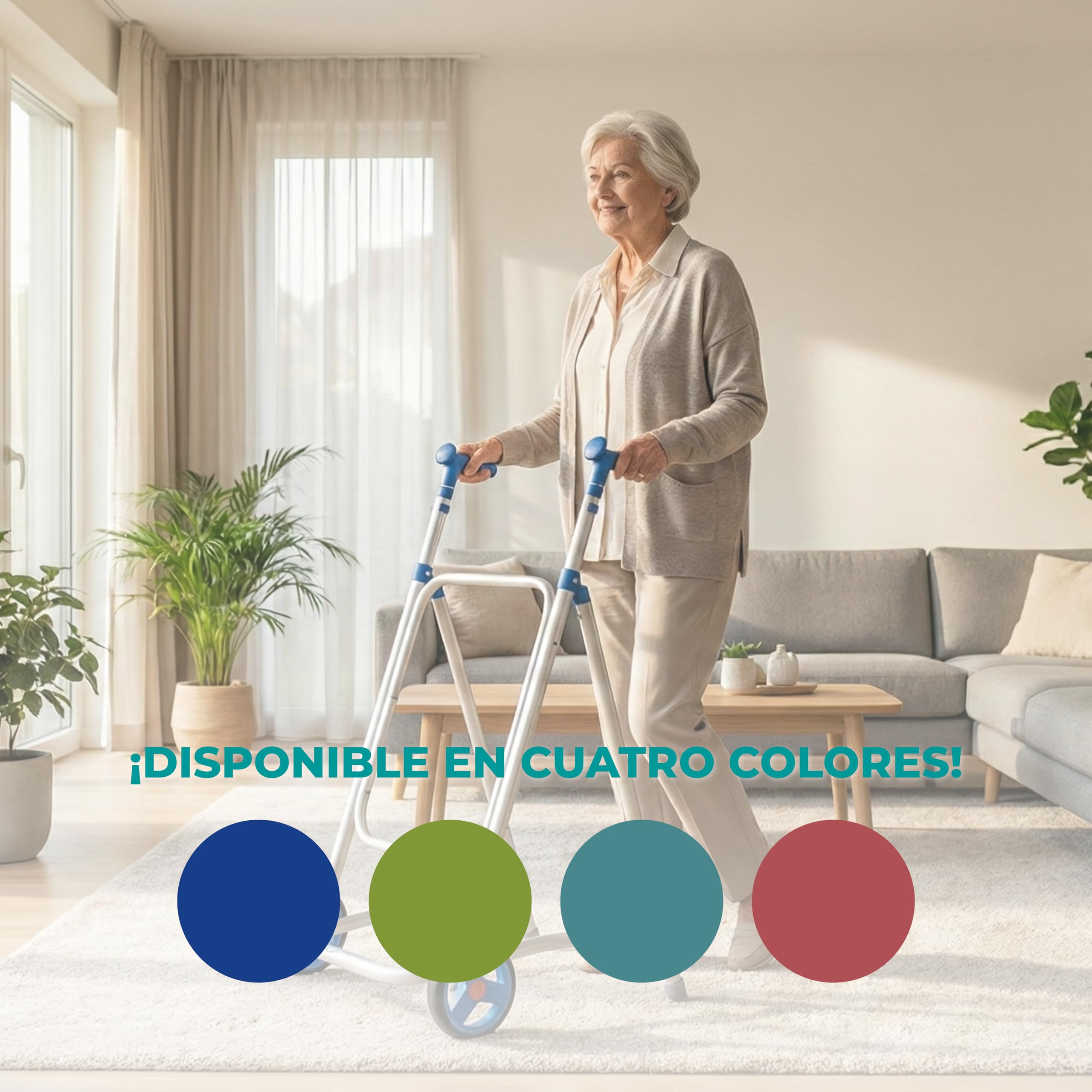Forta CAR - Andador para Personas Mayores de Interior, sin Asiento, Plegable y Ligero (2,2 kg) - Andador Regulable en Altura, Ruedas Fijas, Aluminio Resistente - Soporta hasta 125 kg (Azul)