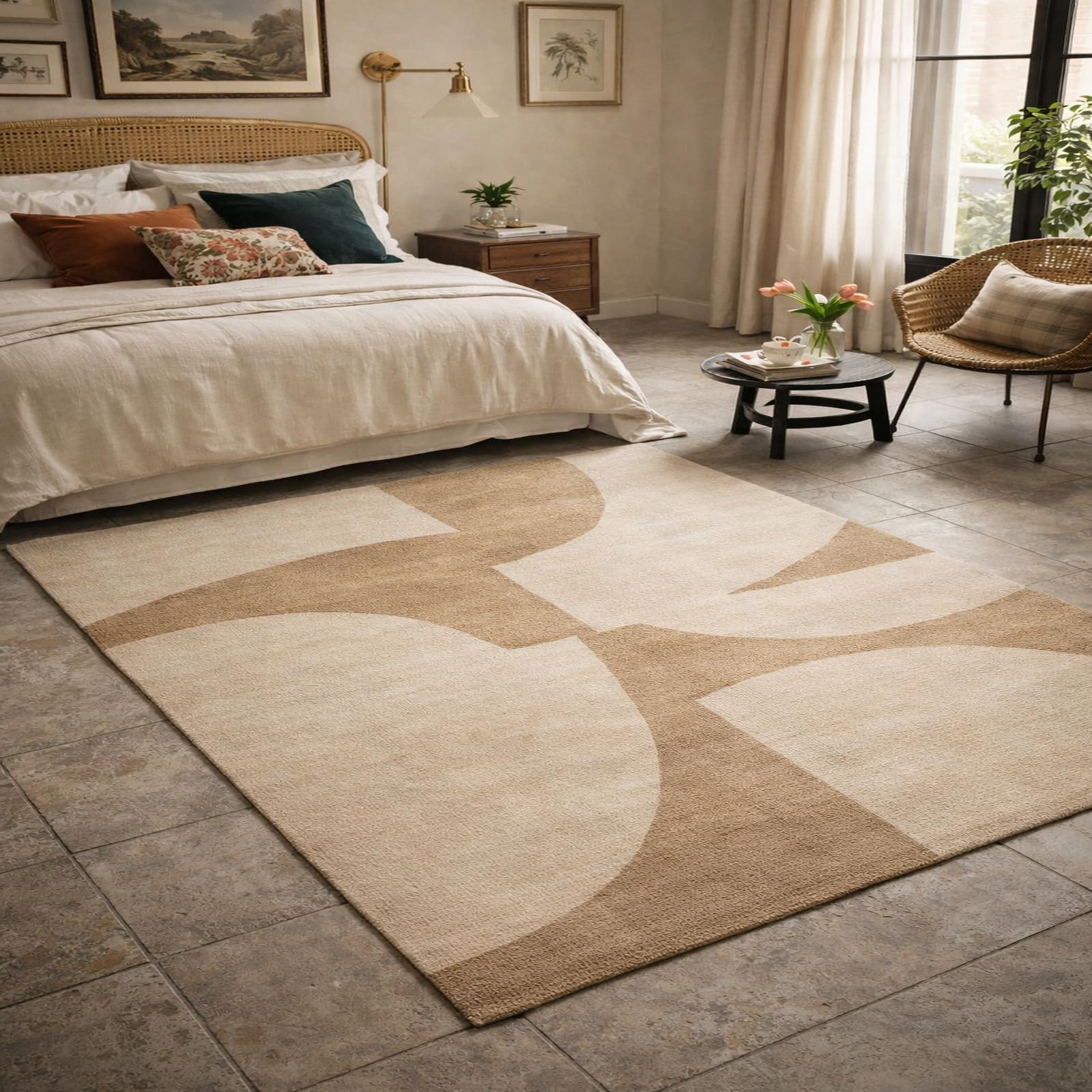 Tapis de salon beige géométrique moderne 180x200 cm pour décoration maison