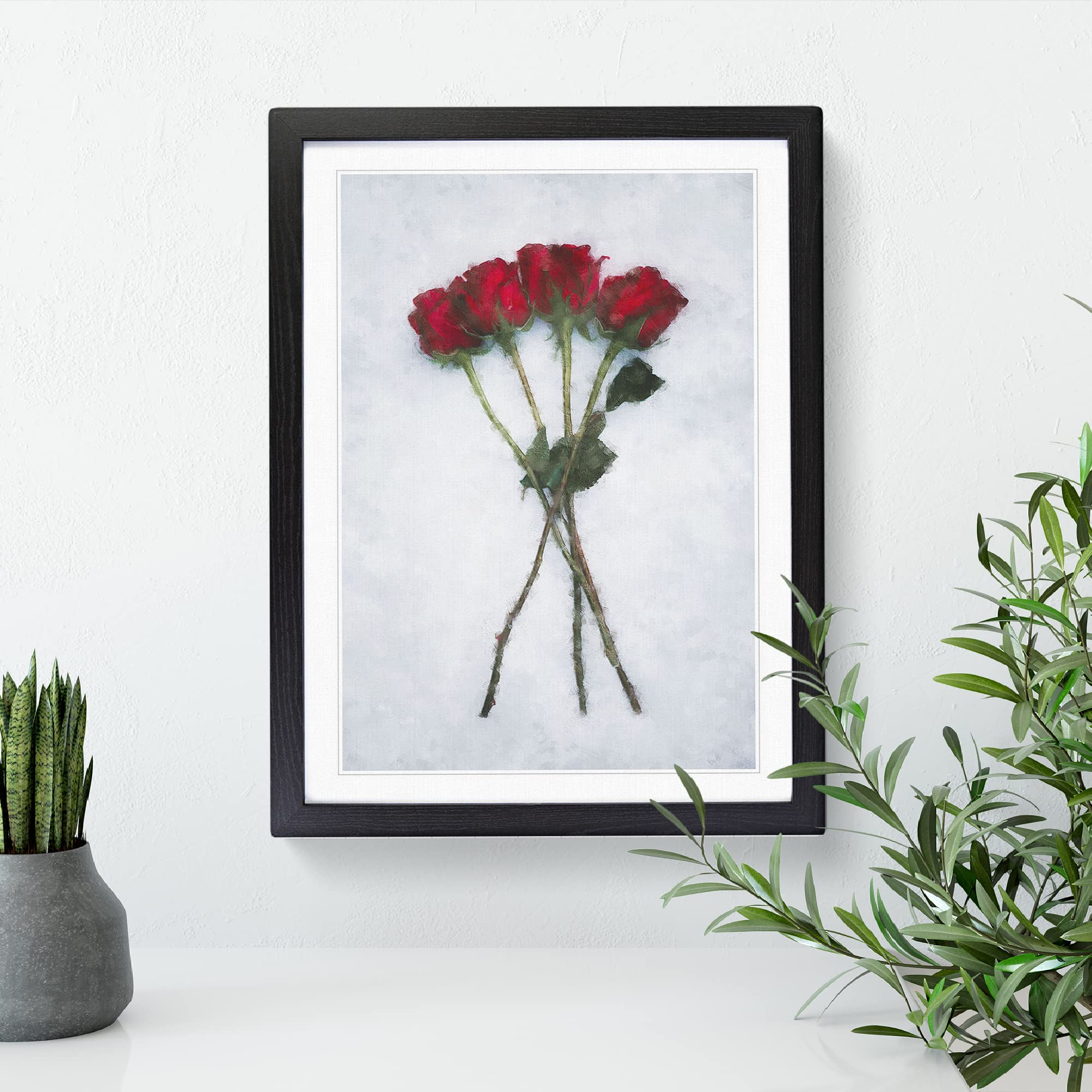 Bunch Of Red Roses Painting Modern Framed Wall Art Print, Ready to Hang Picture for Living Room Bedroom Home Office Décor - Image 3