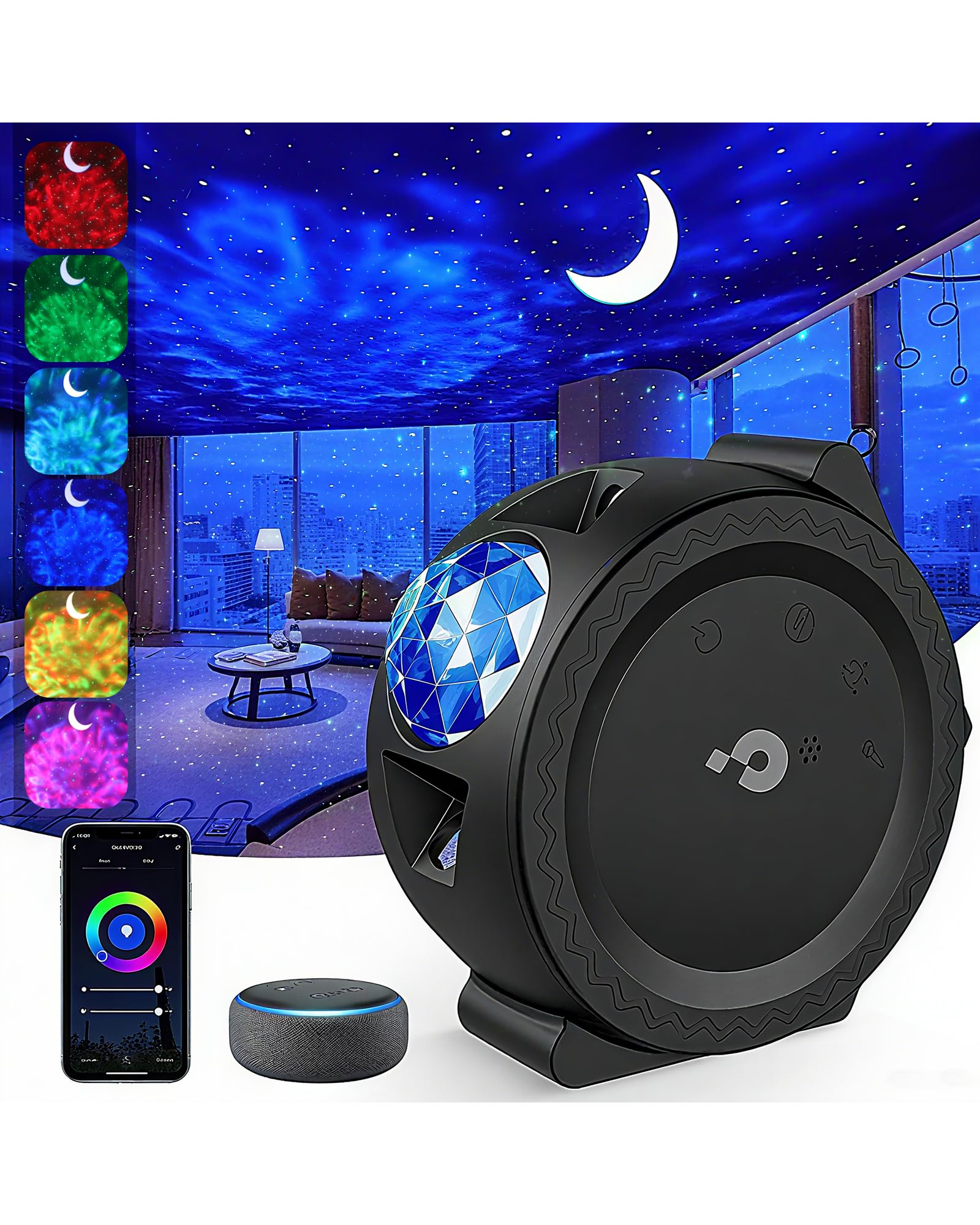 Galaxy Projector 3 in 1 Star Lights Projector with Nebula Moon Ocean, Kids Adults 3D Starlight with Smart Control Timer Voice Control, Compatible Alexa Google Assistant,for Bedroom Gifts