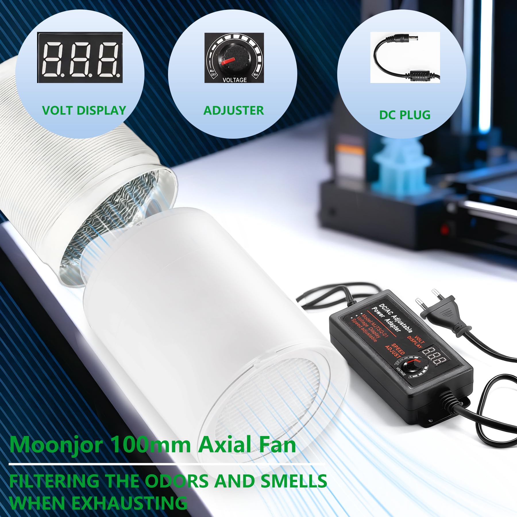 Ventilador de conducto en línea de 100 mm, extractor de 12 V CC, kit de ventilador axial con manguera de conducto de 2 m, regulador para baño, garaje, oficina, tienda de campaña, cocina