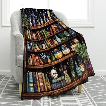 Jekeno Bookshelf Books Throw Blanket 50"x60", Gifts for Women Men Kids