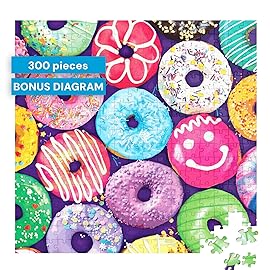 Buffalo Games - Delightful Donuts - 300 Piece Jigsaw Puzzle for Adults with Oversized Pieces - Colorful Large Jigsaw Puzzle with Fun Donut Art - Finished Size 21.25 x 15