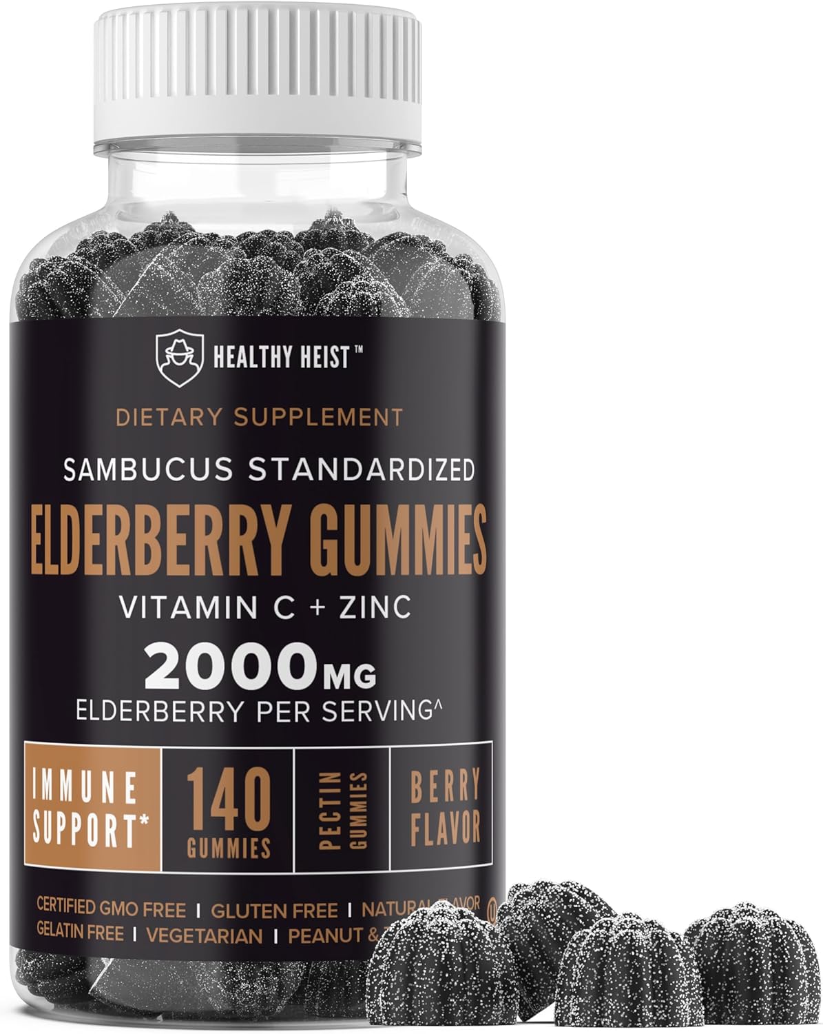 Sambucus Black Elderberry Gummies with Zinc and Vitamin C, 140 Gummies, Chewable Immune Support for Adults and Kids, Non GMO, Kosher, Pectin, Vegan, Delicious Berry Flavor Sambucus Black Elderberry Gummies with Zinc and Vitamin C, 140 Gummies, Chewable Immune Support for Adults and Kids, Non GMO, Kosher, Pectin, Vegan, Delicious Berry Flavor