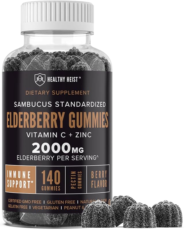 HEALTHY HEIST Gomas de Sabugueiro com Zinco e Vitamina C — Extrato 50 mg, Zinco 7 mg, Vitamina C 90 mg — 140 gomas