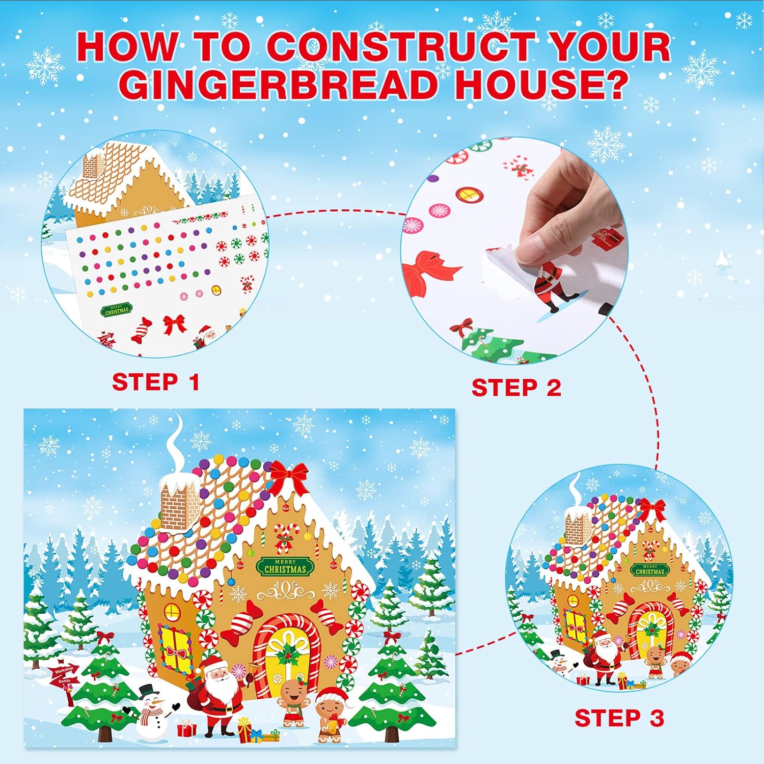 30 Pcs Make a Gingerbread House Stickers Crafts Gingerbread House Stickers Christmas Crafts for Party Game Activity Favor Supplies - Image 3