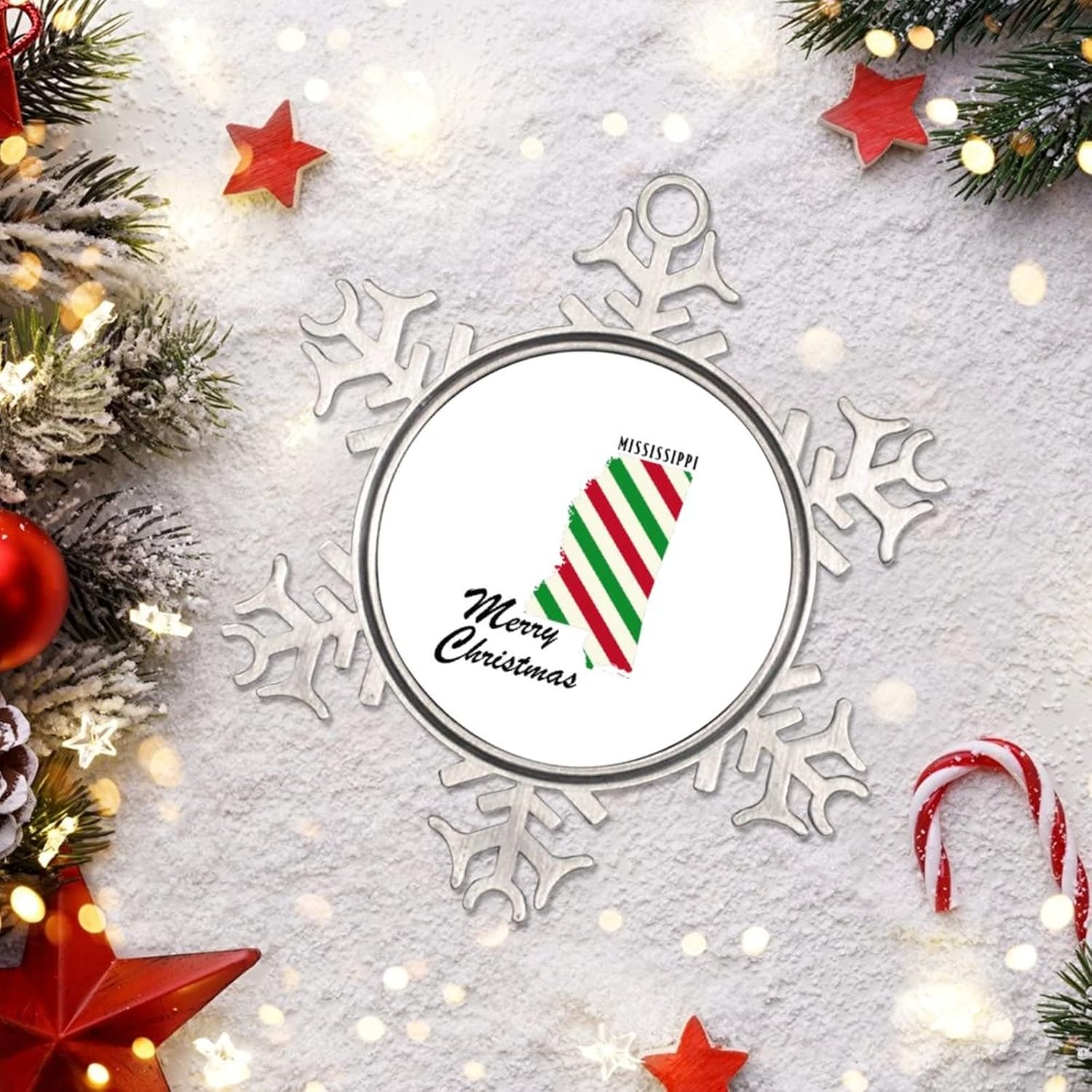 Snowflake Ornaments Mississippi Home State Personalized Christmas Ornaments 2022 Merry Christmas Christmas Tree Ornaments Metal Souvenir Xmas Tree Hang Pendant Exchange Long Distance Gift 3 Inch