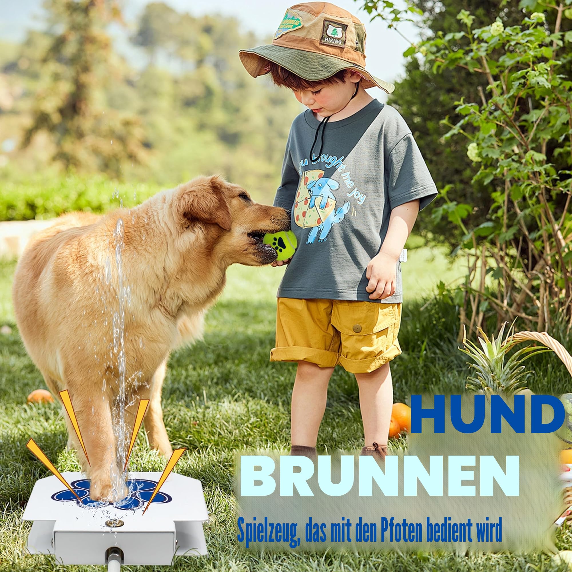 BACOENG Trinkbrunnen für Hund und Haustier, Wasserspielzeug für Hunde, Hund Wasser Gartenbrunnen, Outdoor Hunde Trinkbrunnen, Verbessertes Premium-Ventilset (Messing statt Plastik)