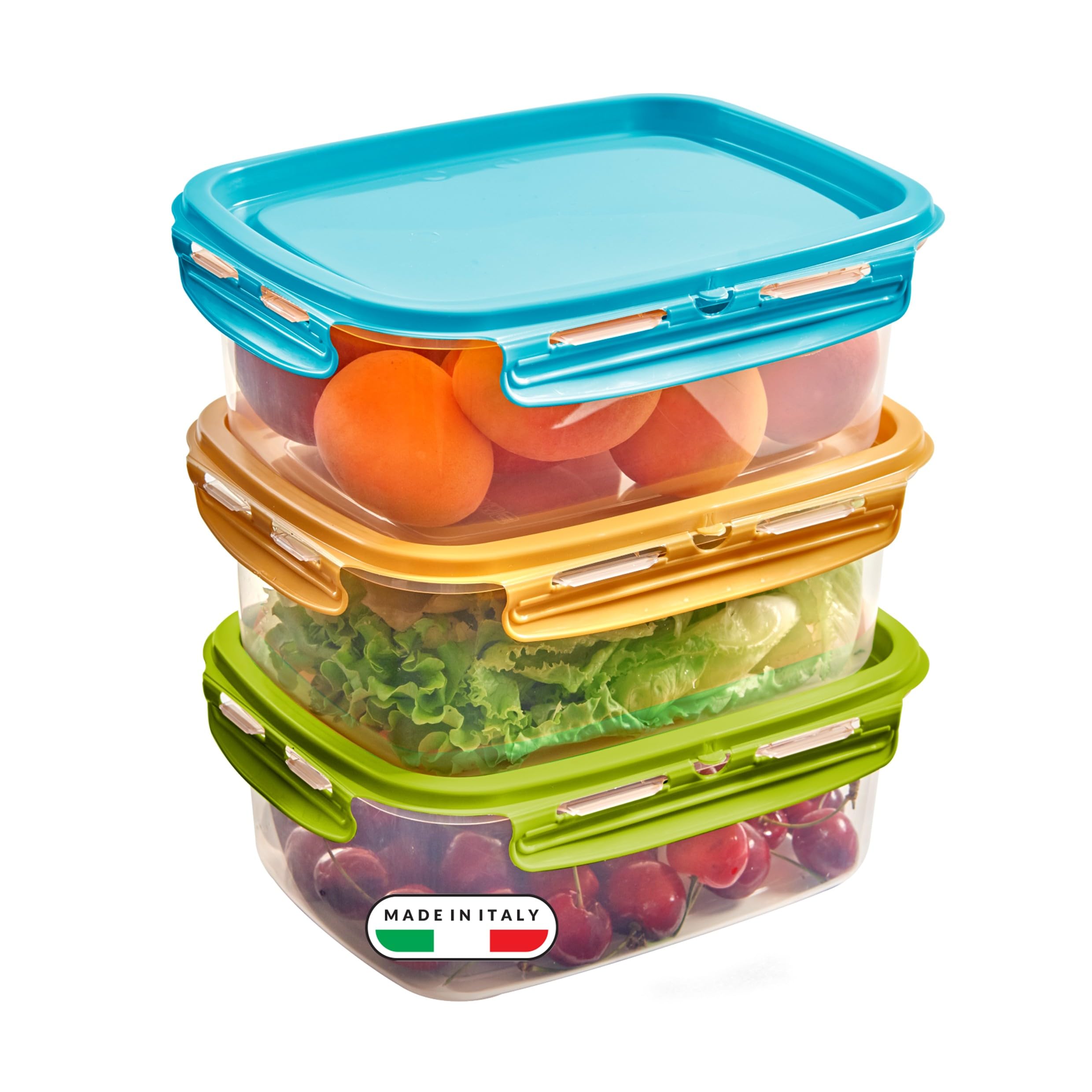 Snips, SnipsLock MIXCOLOR, Set of 3 Food Containers, 3 x 1,8 LT, Rectangular, 23,5 x 18,5 x 13 cm, Made in Italy