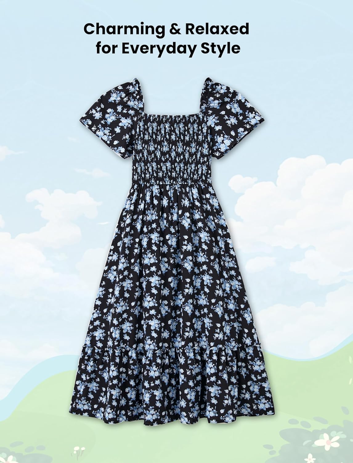 PATPAT Family Matching Outfits Mommy and Me Dresses Ditsy Floral Beach Vacation Photo Dresses and T-Shirts Matching Sets - Image 3