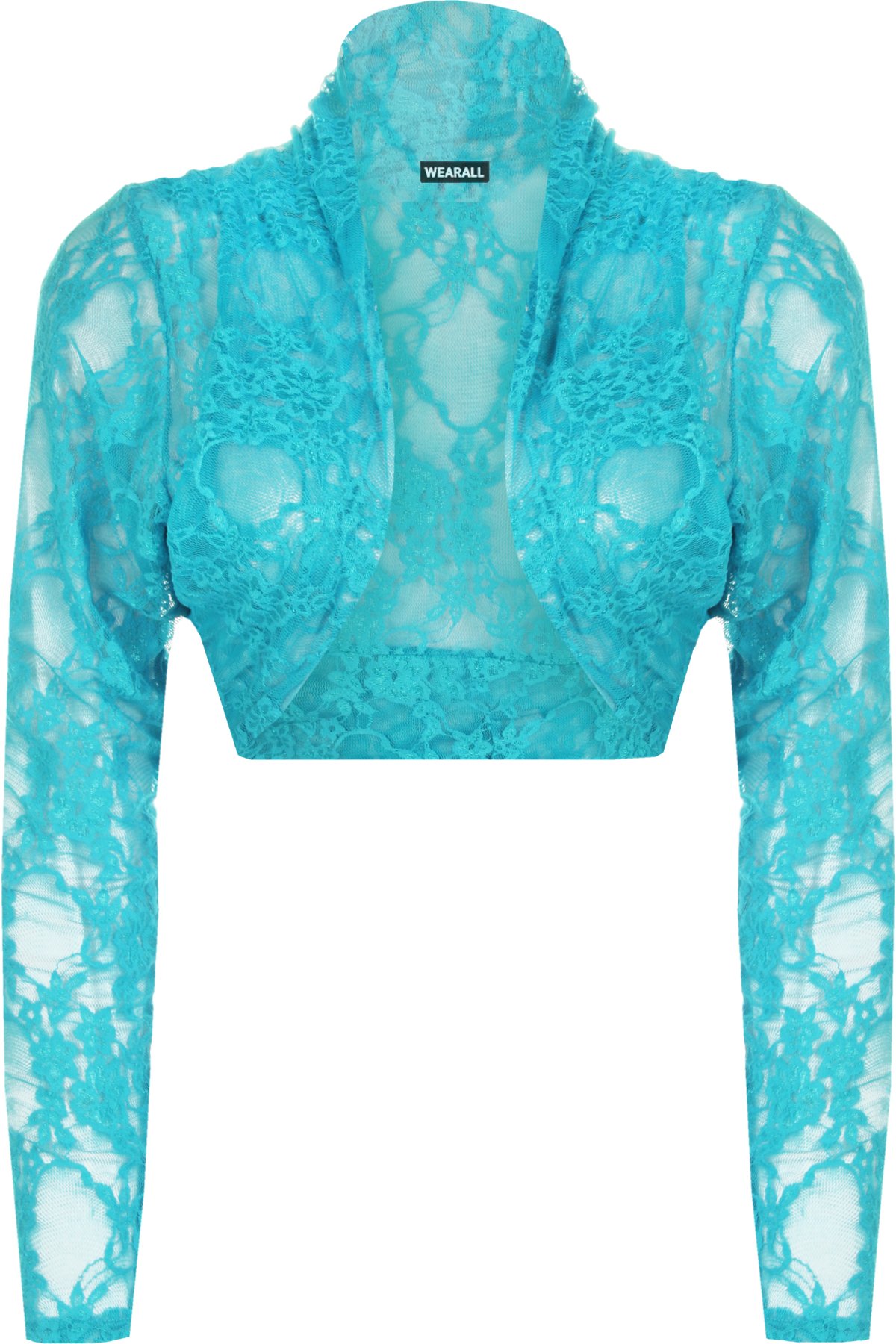 WearAll Plus Womens Floral Lace Long Sleeve Stretch Short Shrug Ladies Cardigan 14 - Turquoise - 20