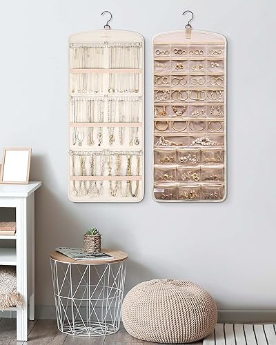 Miniatura 20 de BAGSMART Organizador colgante de joyas, soporte para collares, aretes y anillos, con 20 bolsas de joyería, rollo de almacenamiento de viaje con Negro