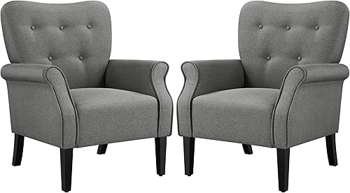 Miniatura 10 de Topeakmart Silla decorativa de tela, sillón moderno de poliéster con patas de madera, respaldo alto y cómodo asiento acolchado para sala de estar,