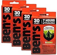 Ben's 30% DEET Tick & Insect Repellent Wipes - 7 Hours Protection vs Mosquitoes Ticks - Alcohol-Free TSA Wipes, 12ct 4-Pack