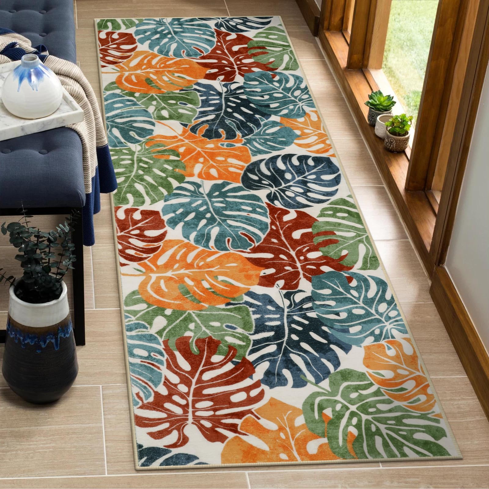 Palm Leaves Tropical Sea Beach Kitchen Runner Rug 2x6 ft