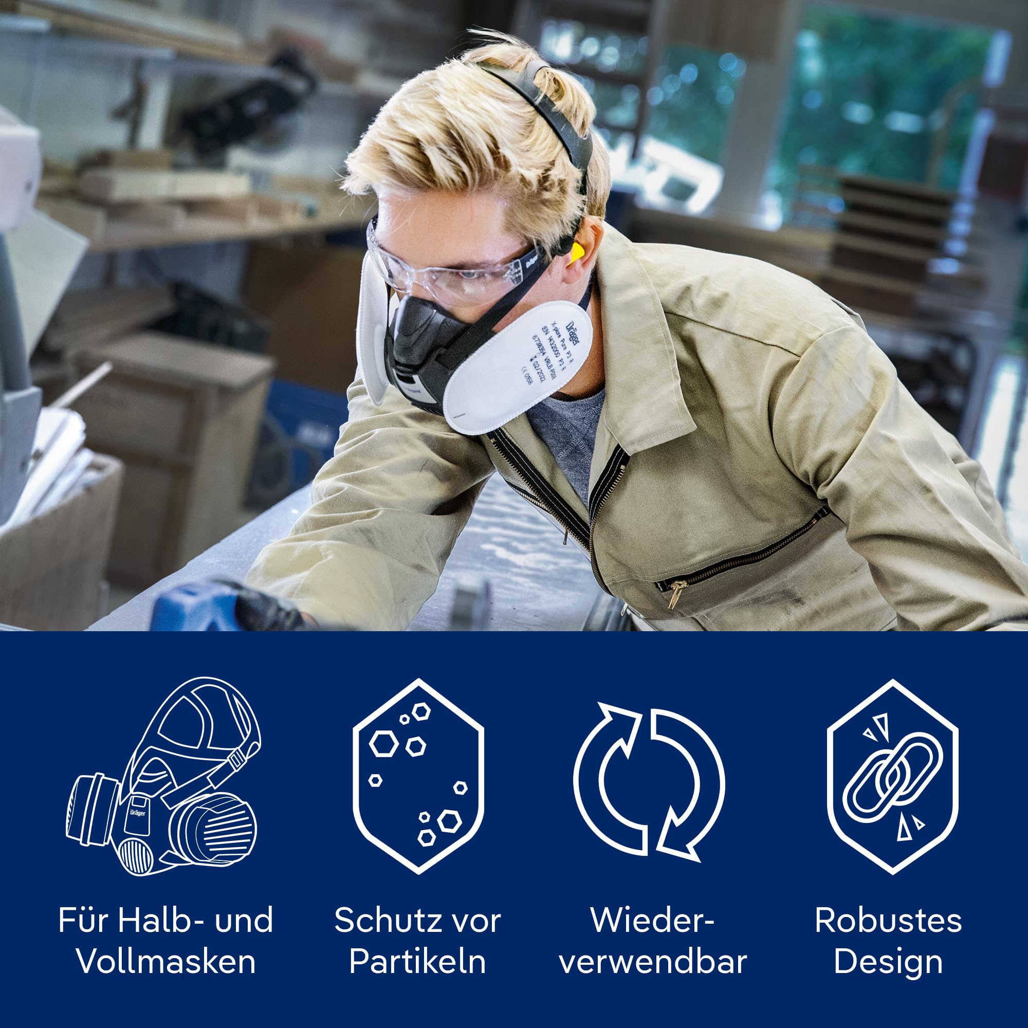 Dräger X-plore Bajonett Partikel-Filter Pure P3 für Aerosole/Partikel | Ersatzfilter für Voll- und Halbmasken X-plore 3300 - 3500 und 5500 - 10 Paar